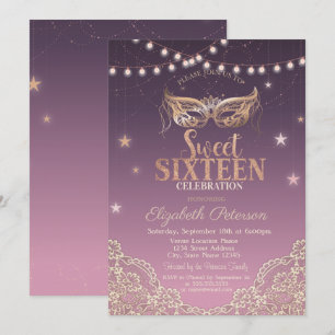 Maskerade,Lichterketten,Spitze Sweet 16 Einladung