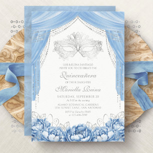 Maskerade Light Blue Quinceanera Einladung