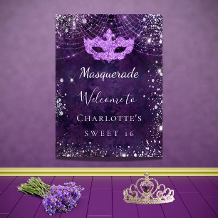 Maskerade lila Silber Glitterstaub Sweet 16 Poster