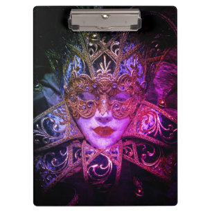 Maskerade-Maske elegant gothic schwarz rosa lila Klemmbrett