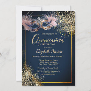 Maskerade Maske Glitter Navy Blau Quinceanera Einladung