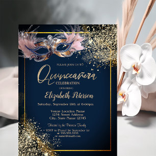 Maskerade Maske Glitter Navy Blau Quinceanera Einladung
