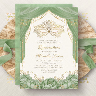 Maskerade-Maske Moderne Sage-Grün Quinceanera Einladung