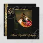 Maskerade-Masken-GoldQuinceanera Party Einladung (Vorne/Hinten)