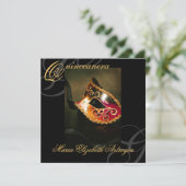 Maskerade-Masken-GoldQuinceanera Party Einladung (Stehend Vorderseite)