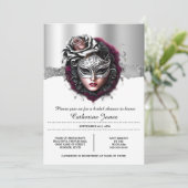 Maskerade Maskerade Bordeaux Silberkarneval Einladung (Stehend Vorderseite)