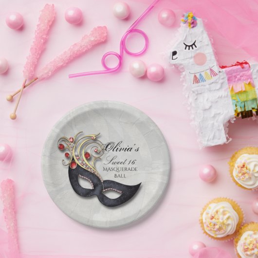 Maskerade-PapierTeller des Bonbon-16 mit Rot und Pappteller (Party)