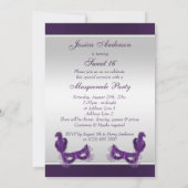 Maskerade-Party des Bonbon-16 in Lila u. in Einladung (Rückseite)