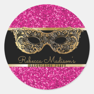 Maskerade-Party-Goldrosa-Glitzer-Geburtstag Runder Aufkleber