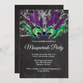 Maskerade-Party-magisches Nachtgrün-lila Silber Einladung (Vorne/Hinten)