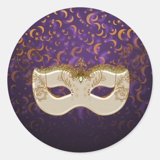 Maskerade Purple&Orange Moon&Stars RoundStickers Runder Aufkleber (Vorderseite)