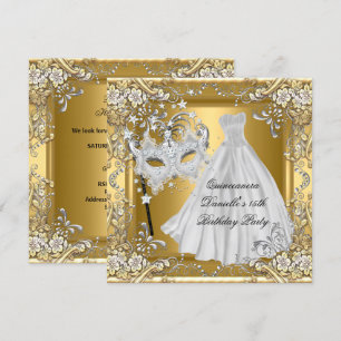 Maskerade Quinceanera 15. Geburtstagsmaske Gold 2 Einladung