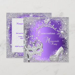 Maskerade Quinceanera 15. Lila Tiara Schuh Einladung
