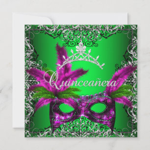 Maskerade Quinceanera 15. Limette Rosa Party Einladung
