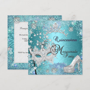 Maskerade Quinceanera 15. Party Blaue Tiara Schuh Einladung