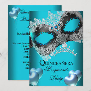 Maskerade Quinceanera 15 Türkis Geburtstagsfeier Einladung