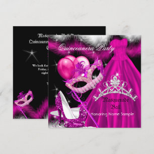Maskerade Quinceanera Geburtstagsfeier Rosa 3 Einladung