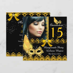 Maskerade Quinceanera-Party Gelb Goldene Spitze Einladung