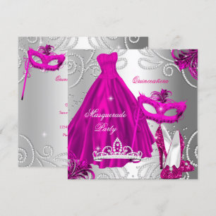 Maskerade Quinceanera-Party Rosa Silber Kleid Einladung