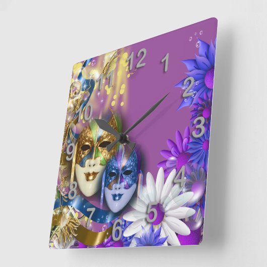 Maskerade quinceanera venezianische Masken Quadratische Wanduhr (Winkel)