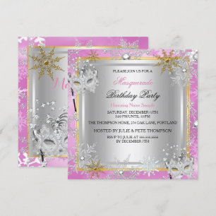 Maskerade Rosa Gold Schneeflocken Silber Masken Einladung