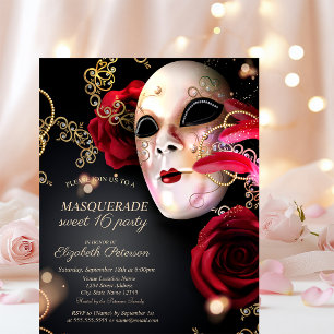 Maskerade Rote Rosen Sweet 16  Einladungspostkarte