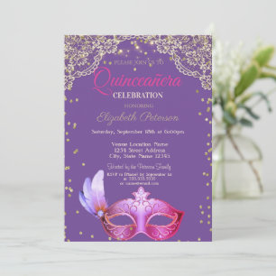Maskerade, Spitze, Diamanten Quinceañera  Einladung