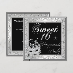 Maskerade Sweet 16 Sechzehn Geburtstag Schwarz Wei Einladung
