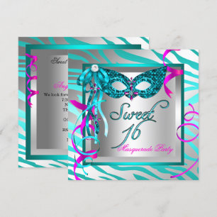 Maskerade Sweet 16 Sechzehn Türkisblaue Zebra Einladung