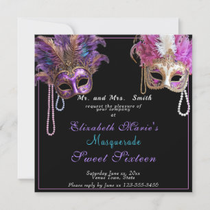 Maskerade Sweet Sixteen Rosa Gold Perlen Einladung