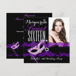 Maskerade Sweet Sixteen Süße 16 Lila Schwarz Einladung