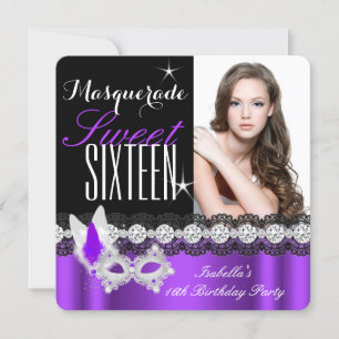 Maskerade Sweet Sixteen Sweet 16 Lila Foto Einladung