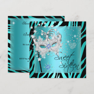 Maskerade Sweet Sixteen Sweet 16 Türkis Zebra Einladung