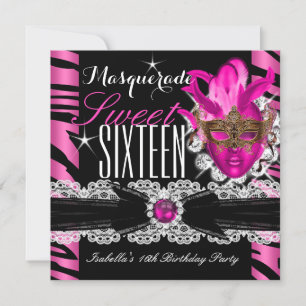 Maskerade Sweet Sixteen Sweet 16 Zebra Rosa Einladung