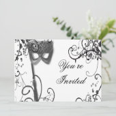 Maskerade-Zauber BW-Einladung Einladung (Stehend Vorderseite)