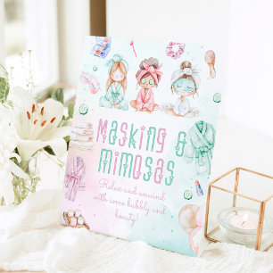 Maskieren und Mimosas Kinder Wellness-Center Party Sockelschild