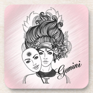 Maskierte Dame Zwillinge Zodiak Symbol und Zeichen Getränkeuntersetzer