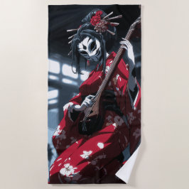 Maskierte Geisha-Musikerin Dunkle Japanische Kunst Strandtuch