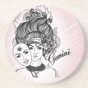 Maskierte Lady Gemini Zodiac Symbol und Zeichen Ro Getränkeuntersetzer