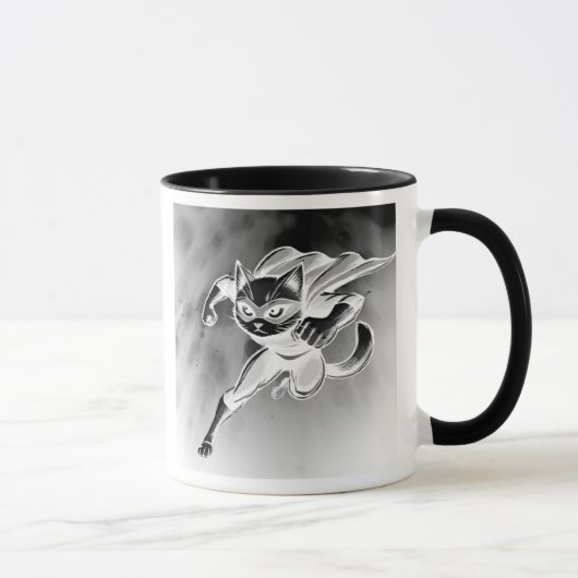 Maskierte Superkatze während des Fluges. Tasse (Rechts)