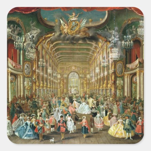Maskierter Ball im Hoftheater, Bonn, 1754 Quadratischer Aufkleber (Vorderseite)