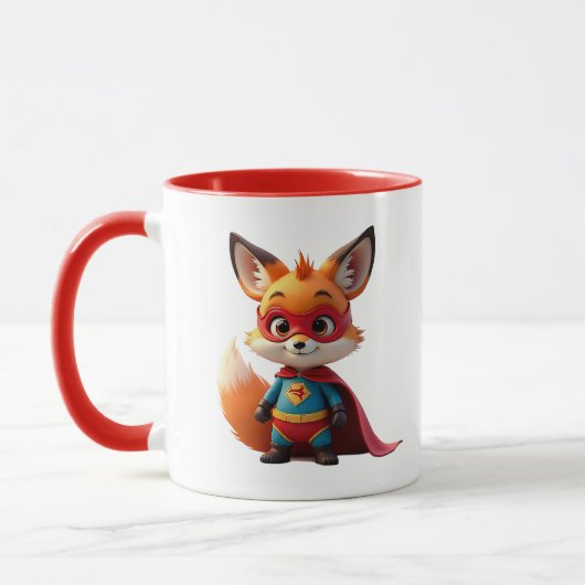 Maskierter Superheldenfuchs mit rotem Umhang. Tasse (Links)