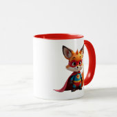 Maskierter Superheldenfuchs mit rotem Umhang. Tasse (VorderseiteRechts)