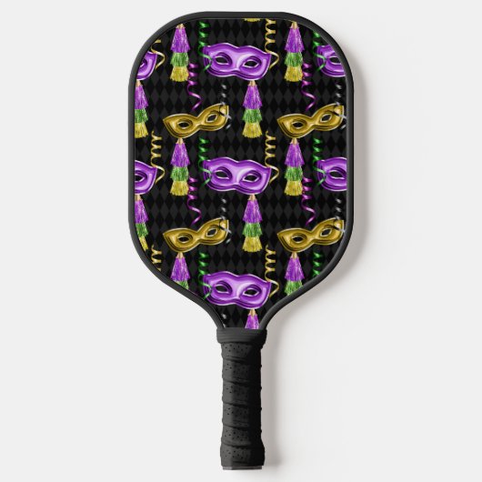 MASKS & TASSELS lila & GOLD MARDI GRAS Pickleball Schläger (Vorderseite)