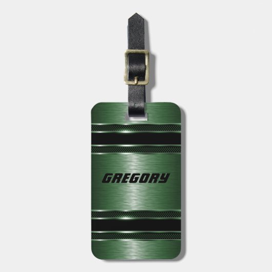 Maskuline Grüne Moderne Imitate Metallische Streif Gepäckanhänger (Vorderseite vertikal)