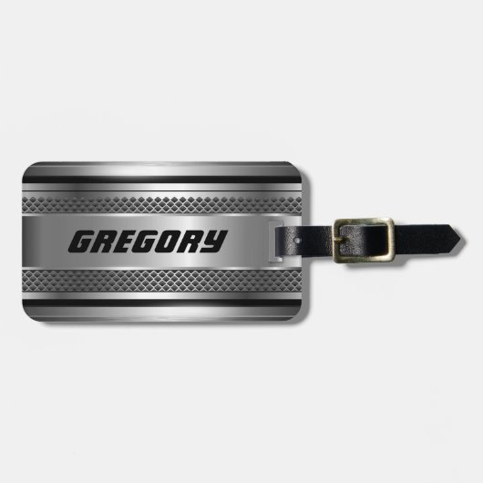 Maskuline Imitate Silver Stripes Design monogramie Gepäckanhänger (Vorderseite horizontal)