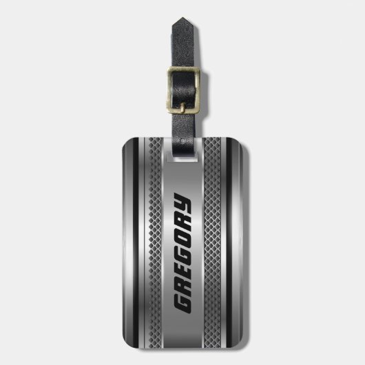 Maskuline Imitate Silver Stripes Design monogramie Gepäckanhänger (Vorderseite vertikal)