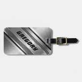 Maskuline Imitate Silver Stripes Design Monogrammi Gepäckanhänger (Vorderseite horizontal)
