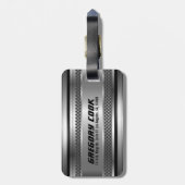 Maskuline Imitate Silver Stripes Design Monogrammi Gepäckanhänger (Rückseite vertikal)