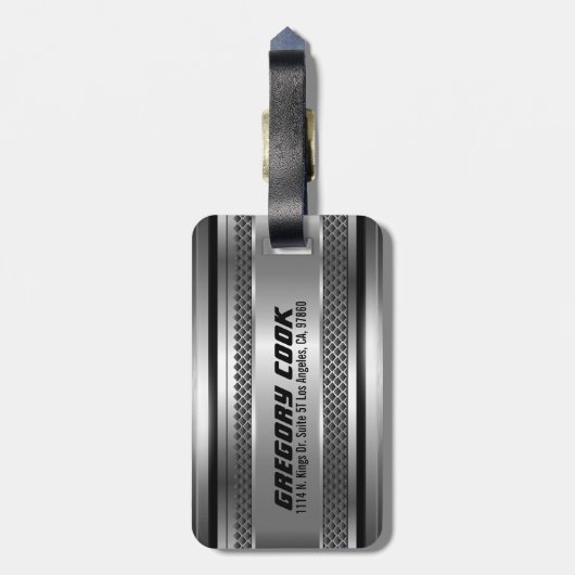 Maskuline Imitate Silver Stripes Design Monogrammi Gepäckanhänger (Rückseite vertikal)